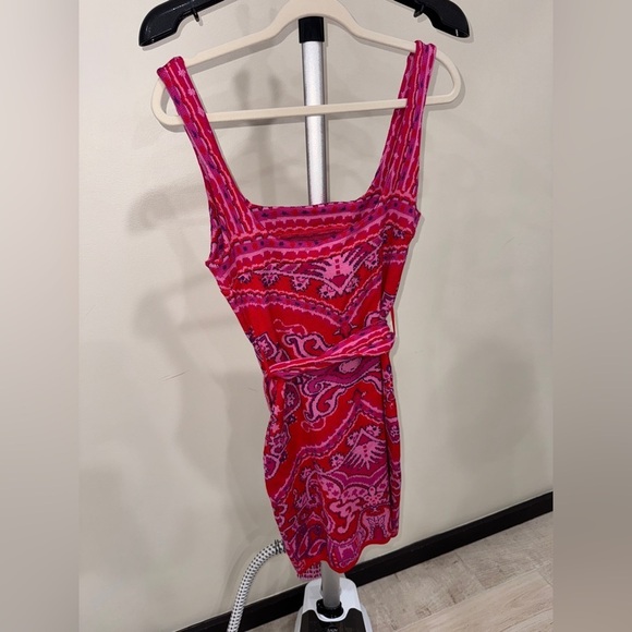 Red Paisley Scarf Knit Mini Dress - Picture 7 of 13
